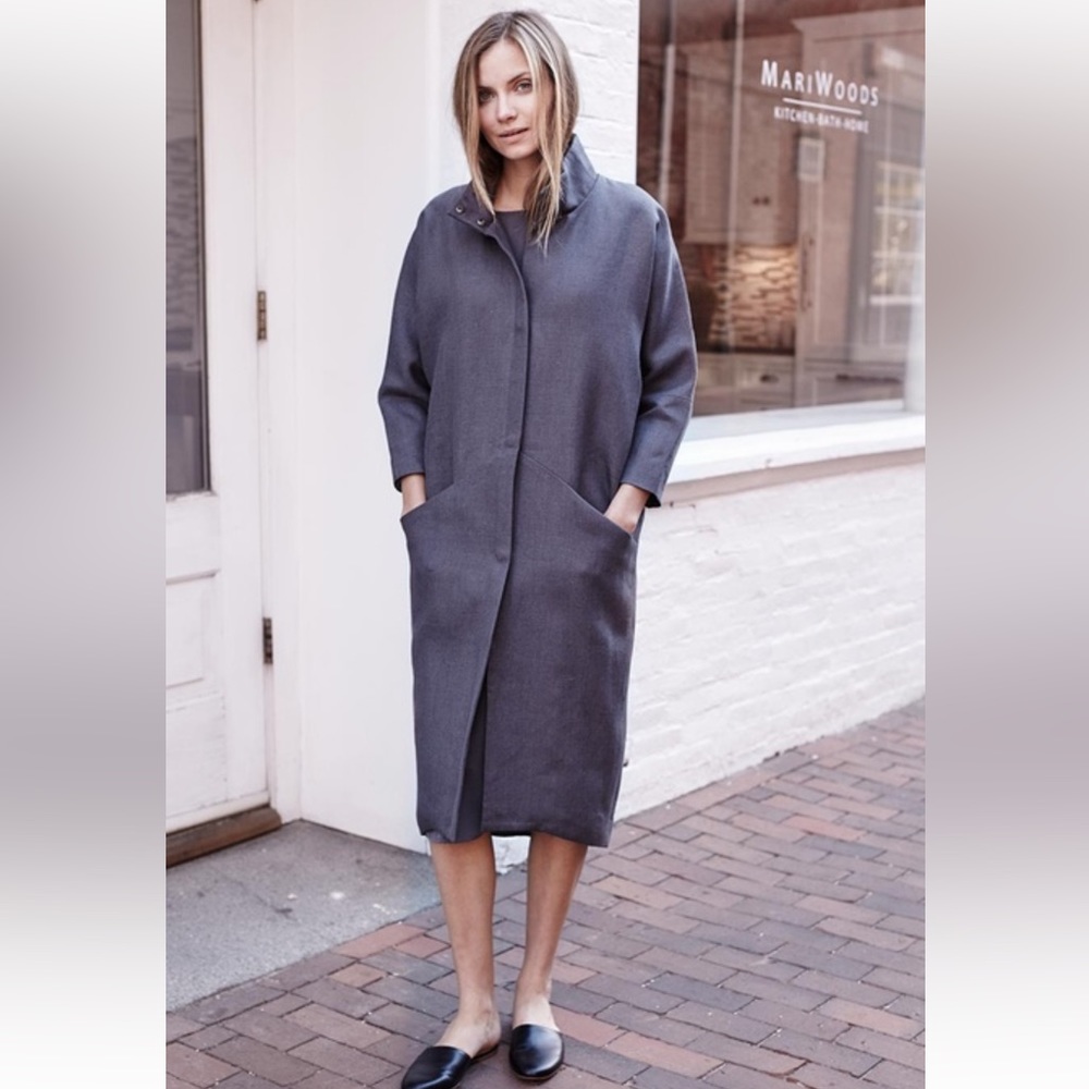 Emerson Fry Black Cocoon Coat in Lux Linen